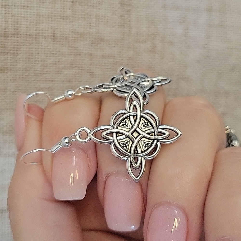 Silver Celtic Witch's Knot Earrings - Picture 2 of 5